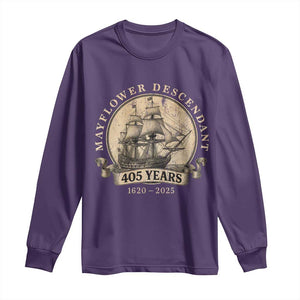 Mayflower Descendant Long Sleeve Shirt 405 Years Pilgrim Fathers Thanksgiving History TS11 Purple Print Your Wear
