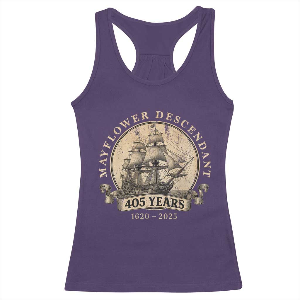 Mayflower Descendant Racerback Tank Top 405 Years Pilgrim Fathers Thanksgiving History TS11 Purple Print Your Wear