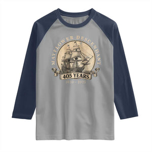 Mayflower Descendant Raglan Shirt 405 Years Pilgrim Fathers Thanksgiving History TS11 Sport Gray Navy Print Your Wear