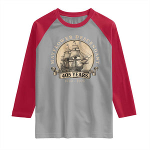 Mayflower Descendant Raglan Shirt 405 Years Pilgrim Fathers Thanksgiving History TS11 Sport Gray Red Print Your Wear