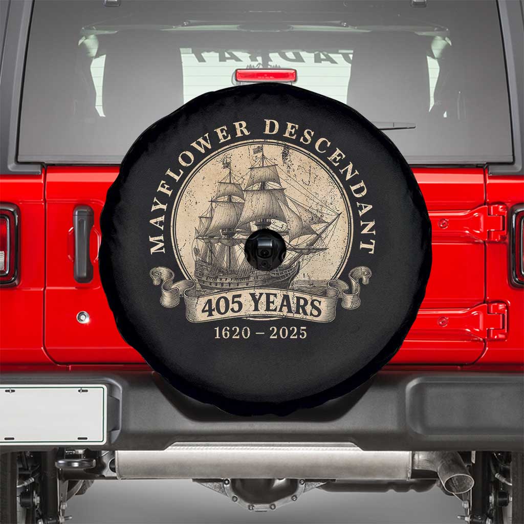Mayflower Descendant Spare Tire Cover 405 Years Pilgrim Fathers Thanksgiving History TS11 Black Print Your Wear