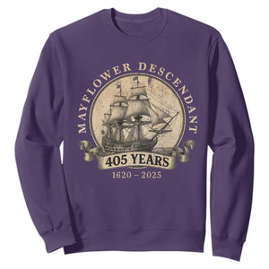 Mayflower Descendant Sweatshirt 405 Years Pilgrim Fathers Thanksgiving History TS11 Purple Print Your Wear