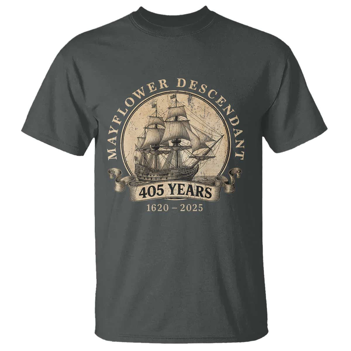 Mayflower Descendant T Shirt 405 Years Pilgrim Fathers Thanksgiving History TS11 Dark Heather Print Your Wear
