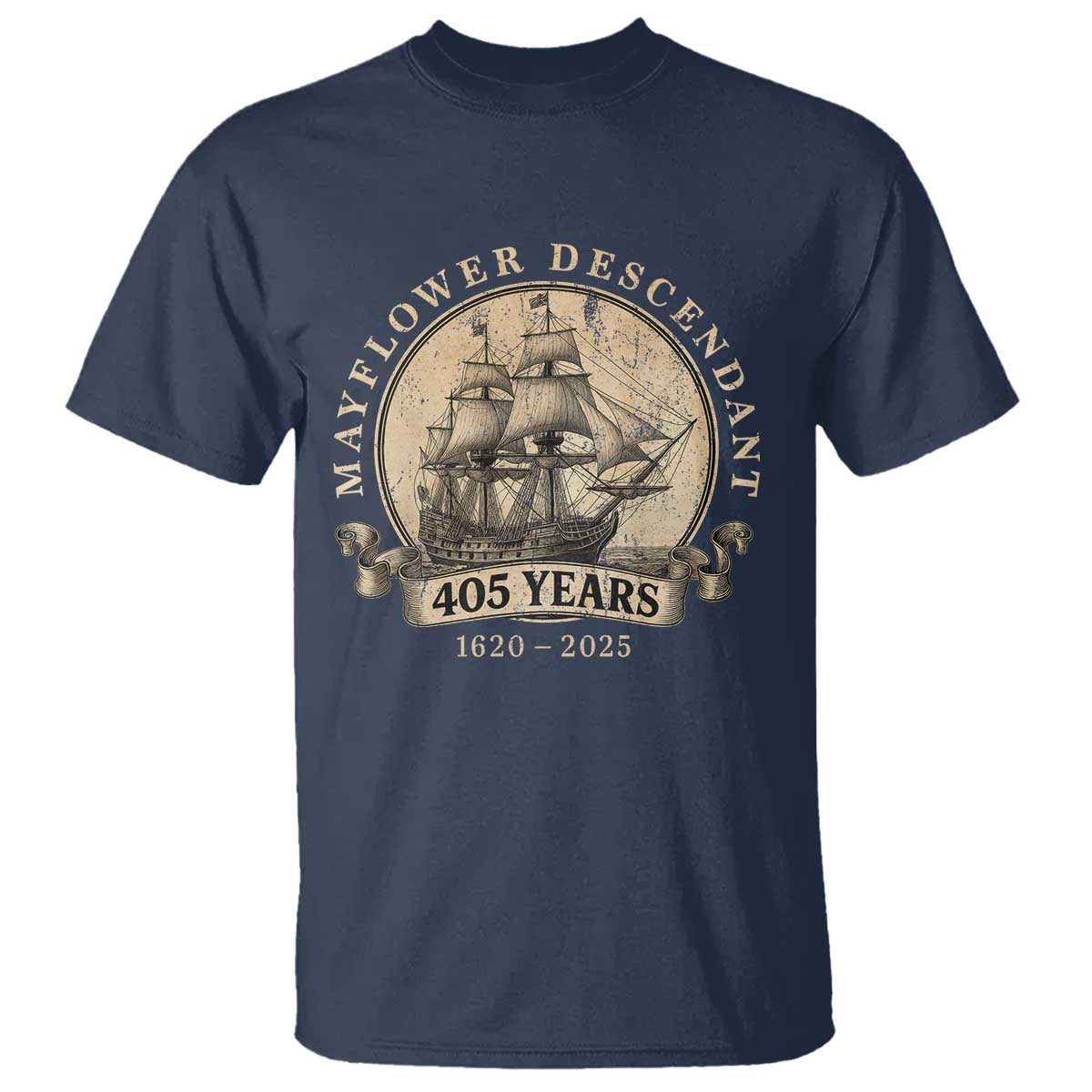 Mayflower Descendant T Shirt 405 Years Pilgrim Fathers Thanksgiving History TS11 Navy Print Your Wear