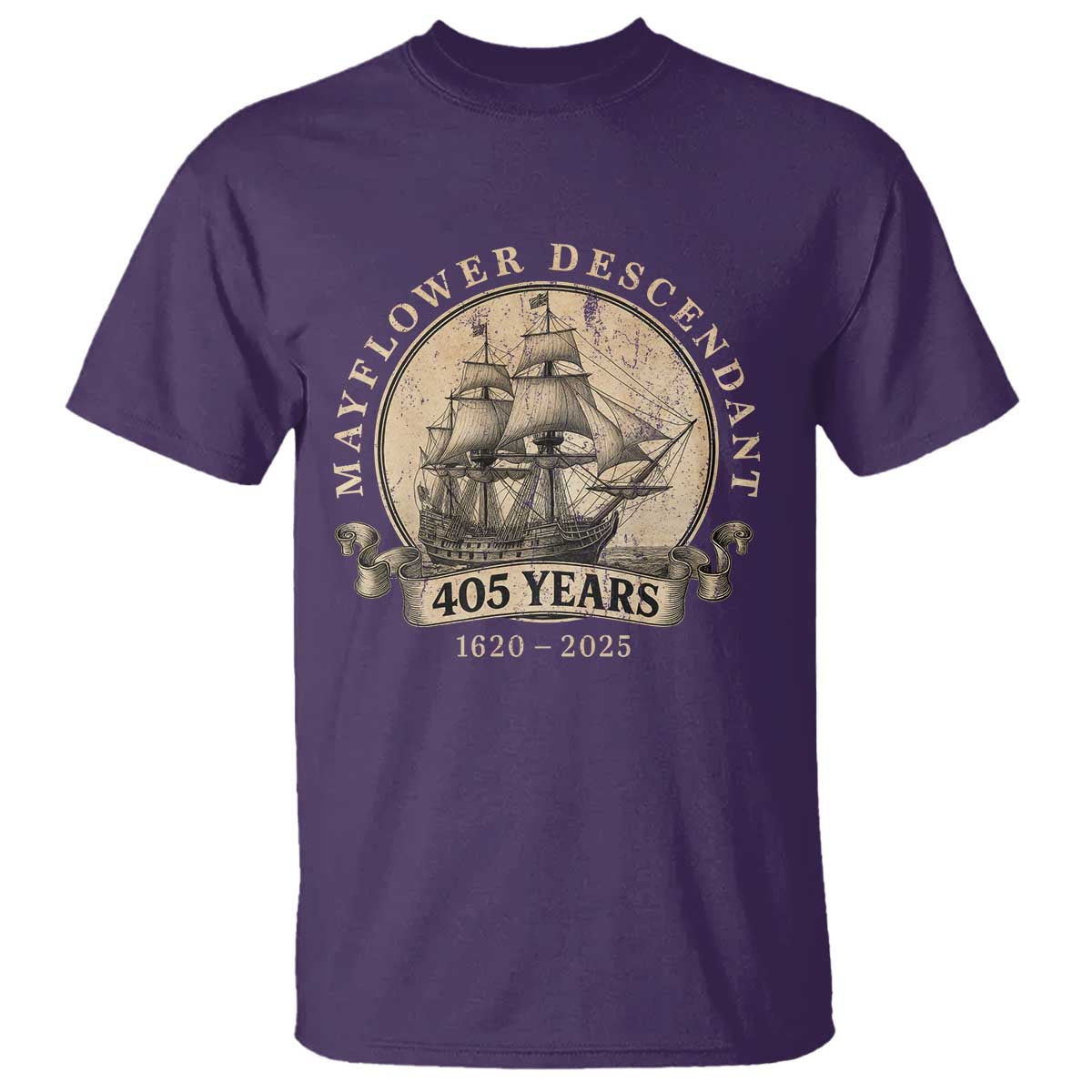 Mayflower Descendant T Shirt 405 Years Pilgrim Fathers Thanksgiving History TS11 Purple Print Your Wear