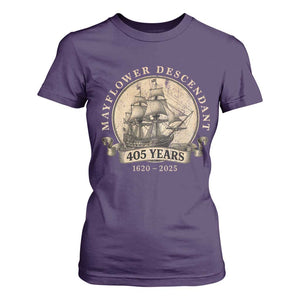 Mayflower Descendant T Shirt For Women 405 Years Pilgrim Fathers Thanksgiving History TS11 Purple Print Your Wear