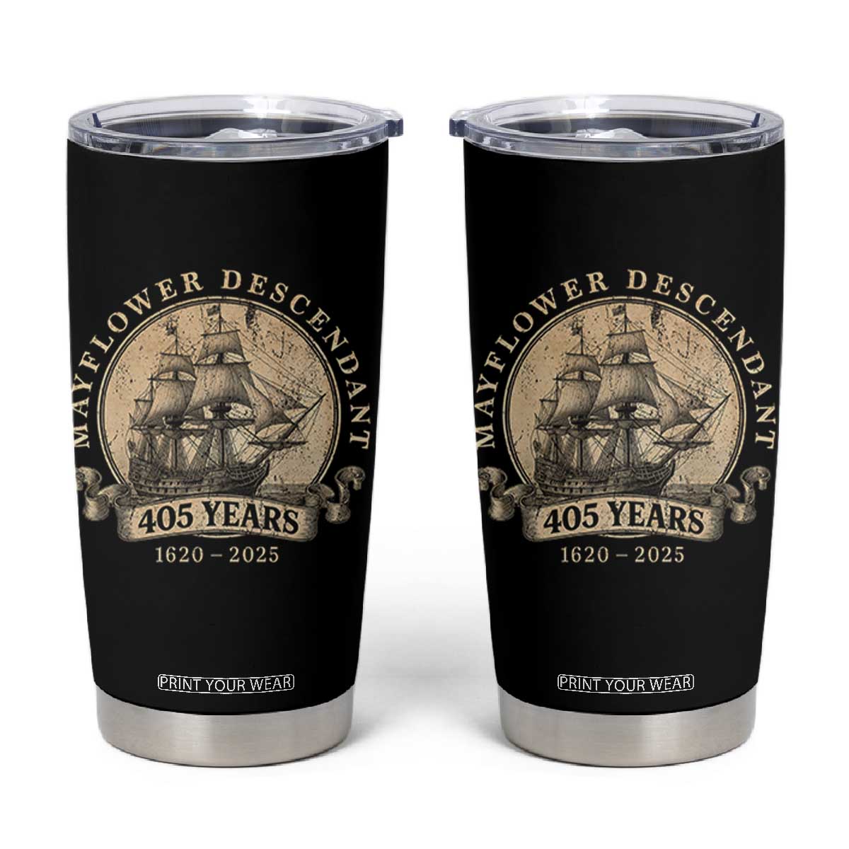 Mayflower Descendant Tumbler Cup 405 Years Pilgrim Fathers Thanksgiving History TS11 Black Print Your Wear