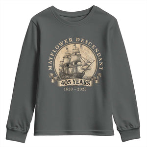 Mayflower Descendant Youth Sweatshirt 405 Years Pilgrim Fathers Thanksgiving History TS11 Dark Heather Print Your Wear