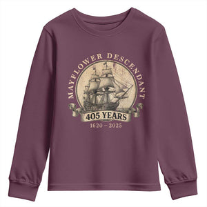 Mayflower Descendant Youth Sweatshirt 405 Years Pilgrim Fathers Thanksgiving History TS11 Maroon Print Your Wear