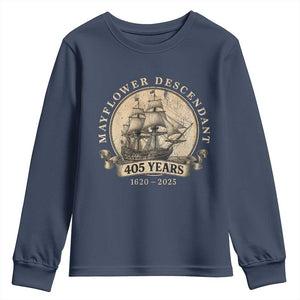 Mayflower Descendant Youth Sweatshirt 405 Years Pilgrim Fathers Thanksgiving History TS11 Navy Print Your Wear
