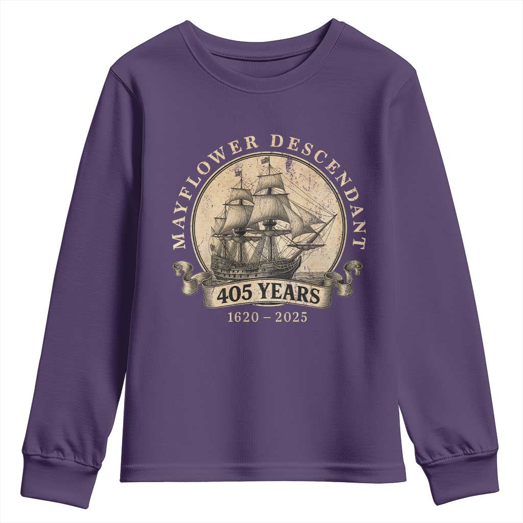 Mayflower Descendant Youth Sweatshirt 405 Years Pilgrim Fathers Thanksgiving History TS11 Purple Print Your Wear