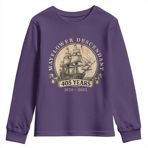 Mayflower Descendant Youth Sweatshirt 405 Years Pilgrim Fathers Thanksgiving History TS11 Purple Print Your Wear