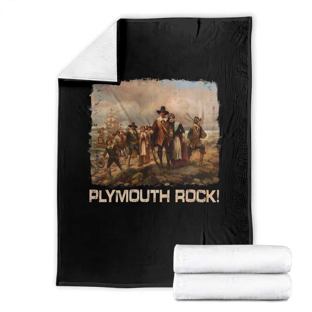 Plymouth Rock Throw Blanket Mayflower Pilgrims Thanksgiving History TS11 Black Print Your Wear