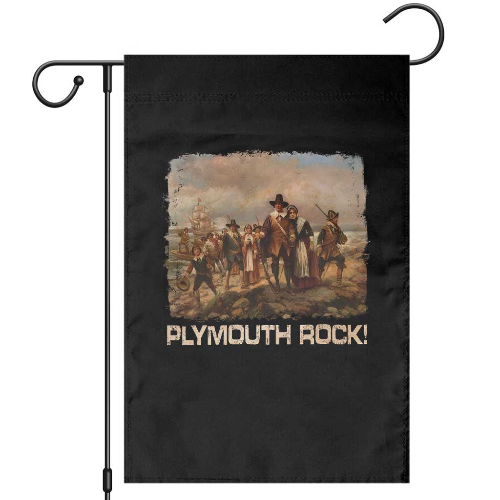 Plymouth Rock Garden Flag Mayflower Pilgrims Thanksgiving History TS11 Black Print Your Wear