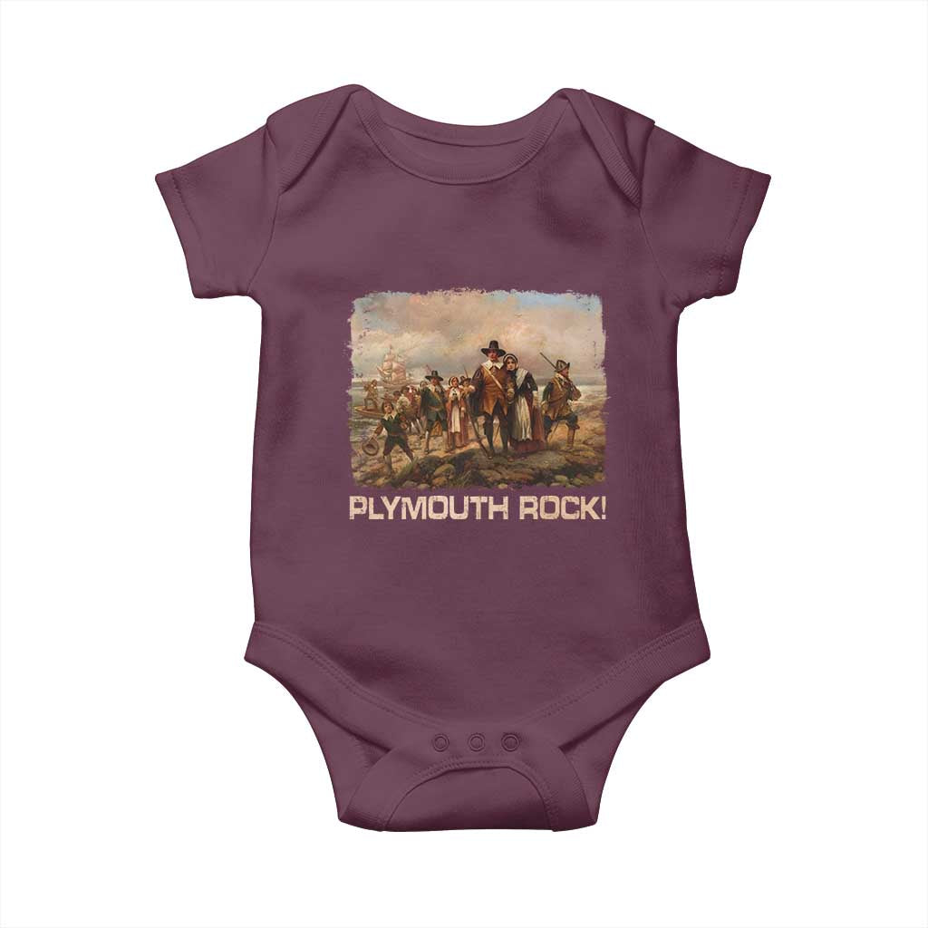 Plymouth Rock Baby Onesie Mayflower Pilgrims Thanksgiving History TS11 Maroon Print Your Wear