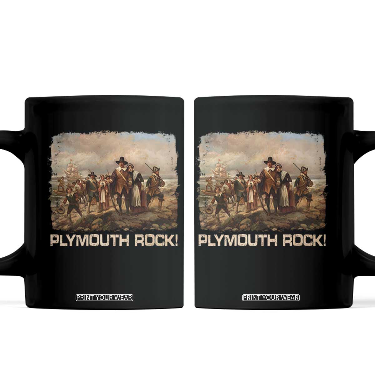 Plymouth Rock Coffee Mug Mayflower Pilgrims Thanksgiving History TS11 Black Print Your Wear