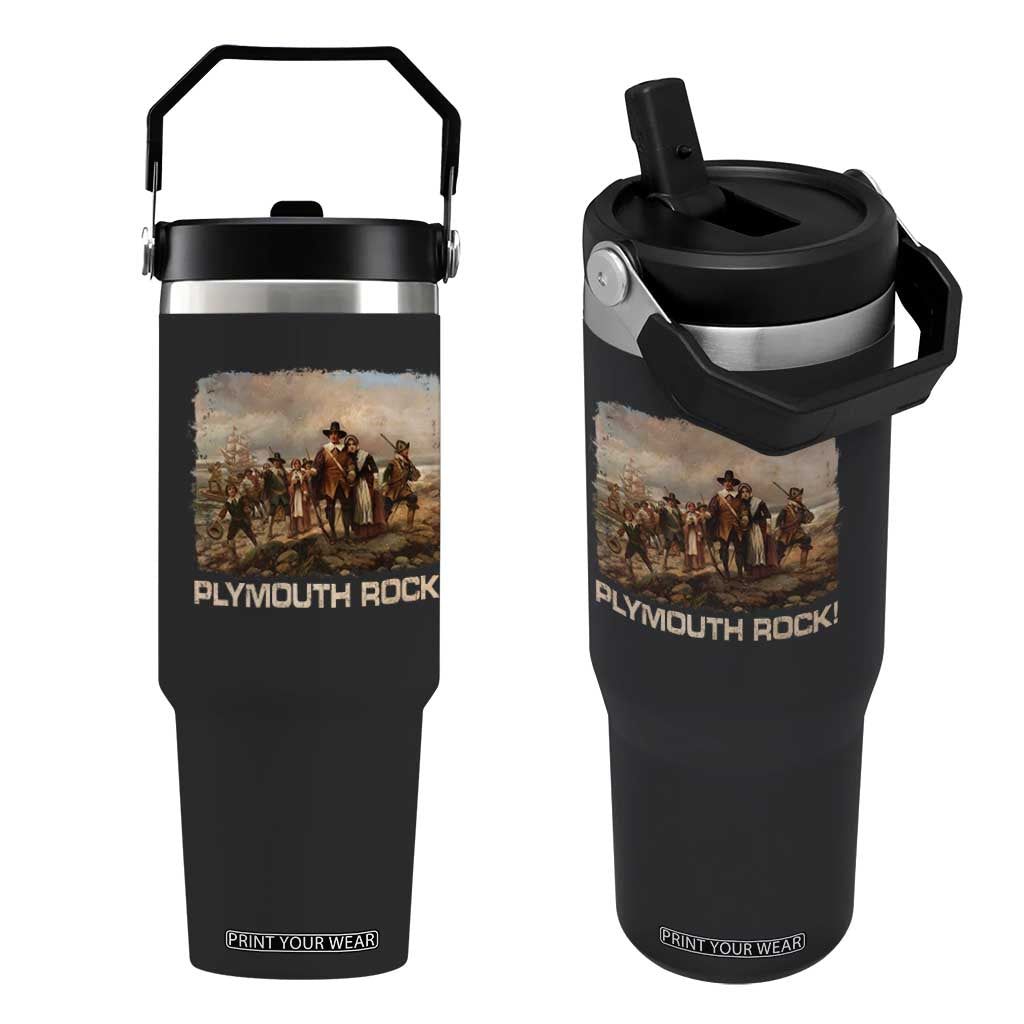 Plymouth Rock Flip Straw Tumbler Mayflower Pilgrims Thanksgiving History TS11 One Size: 30 oz Black Print Your Wear