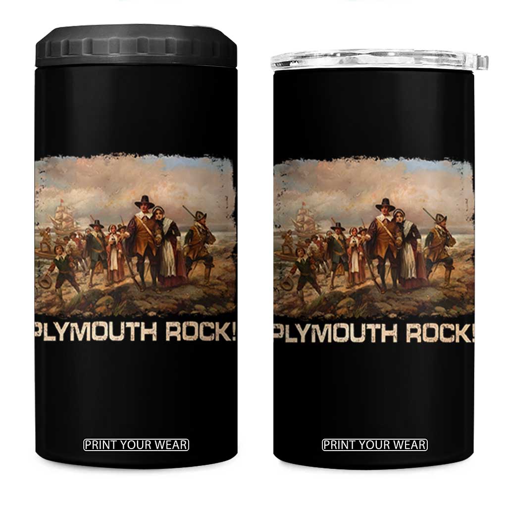 Plymouth Rock 4 in 1 Can Cooler Tumbler Mayflower Pilgrims Thanksgiving History TS11 One Size: 16 oz Black Print Your Wear