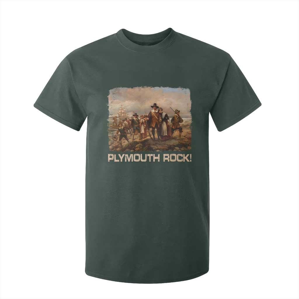 Plymouth Rock T Shirt For Kid Mayflower Pilgrims Thanksgiving History TS11 Dark Forest Green Print Your Wear