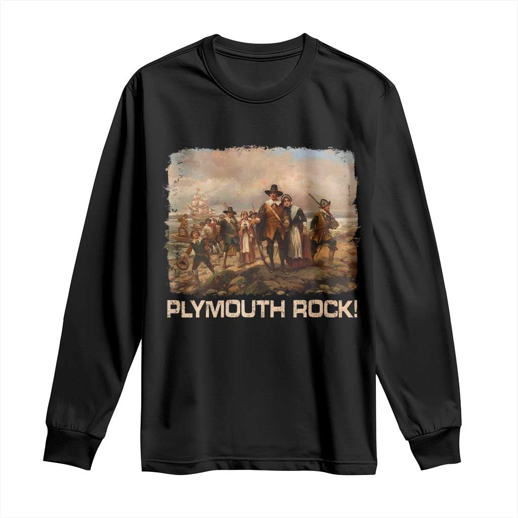 Plymouth Rock Long Sleeve Shirt Mayflower Pilgrims Thanksgiving History TS11 Black Print Your Wear