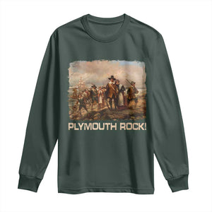 Plymouth Rock Long Sleeve Shirt Mayflower Pilgrims Thanksgiving History TS11 Dark Forest Green Print Your Wear