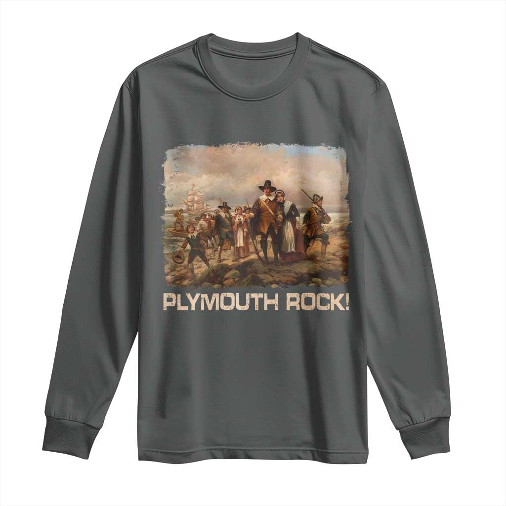 Plymouth Rock Long Sleeve Shirt Mayflower Pilgrims Thanksgiving History TS11 Dark Heather Print Your Wear