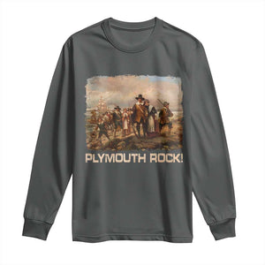 Plymouth Rock Long Sleeve Shirt Mayflower Pilgrims Thanksgiving History TS11 Dark Heather Print Your Wear