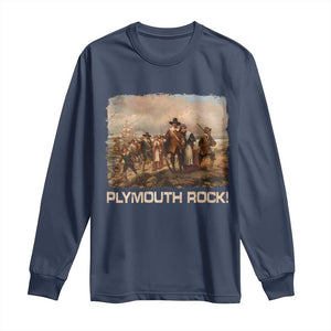Plymouth Rock Long Sleeve Shirt Mayflower Pilgrims Thanksgiving History TS11 Navy Print Your Wear