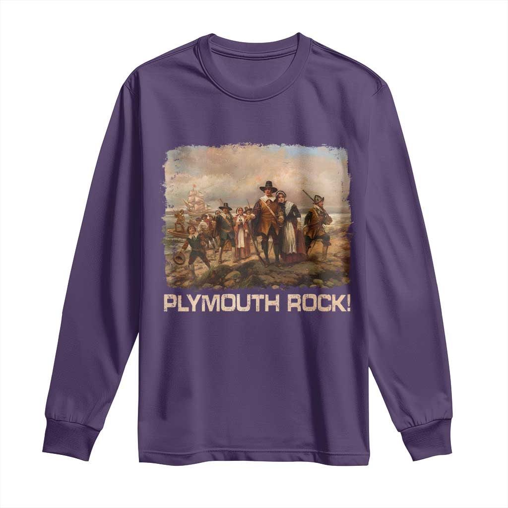 Plymouth Rock Long Sleeve Shirt Mayflower Pilgrims Thanksgiving History TS11 Purple Print Your Wear