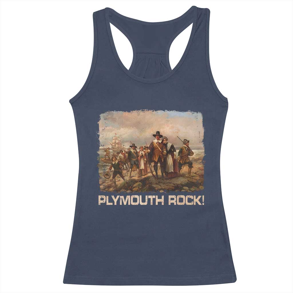 Plymouth Rock Racerback Tank Top Mayflower Pilgrims Thanksgiving History TS11 Navy Print Your Wear