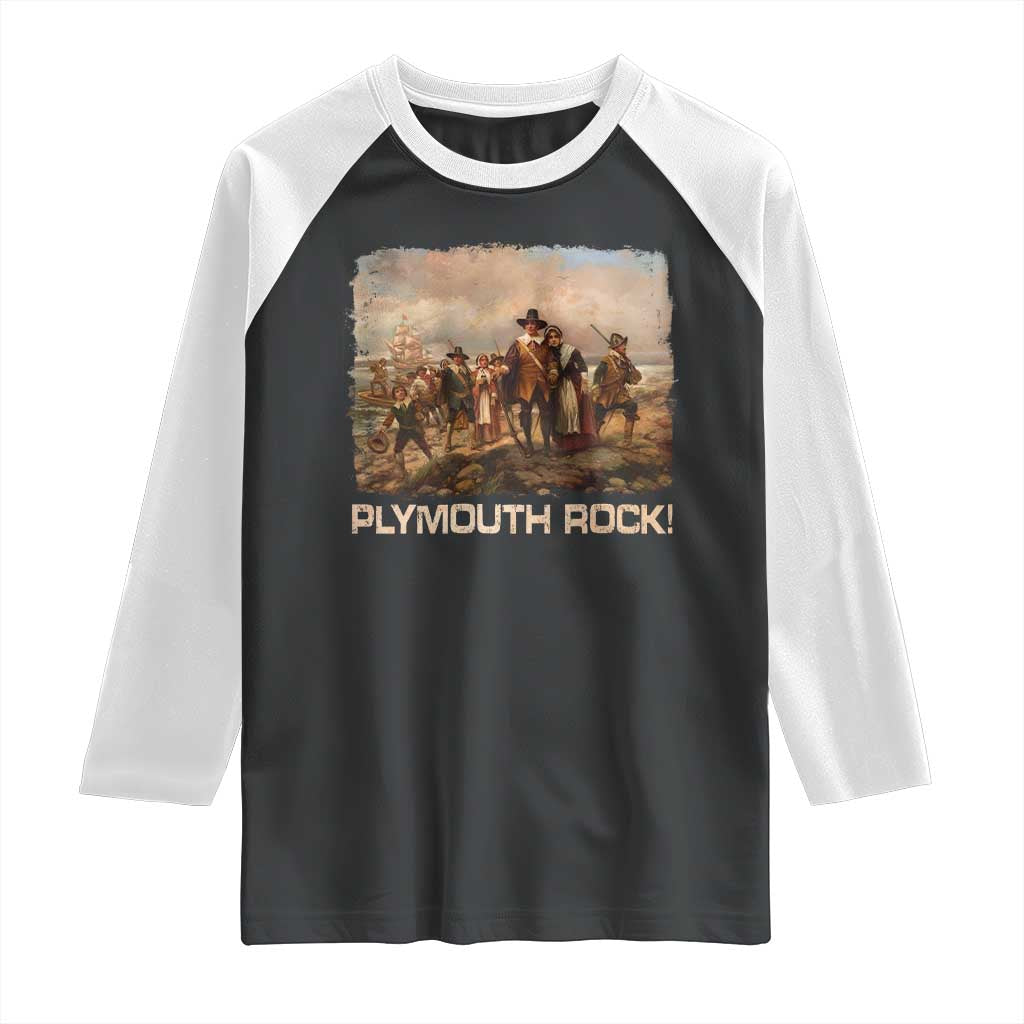Plymouth Rock Raglan Shirt Mayflower Pilgrims Thanksgiving History TS11 Black White Print Your Wear