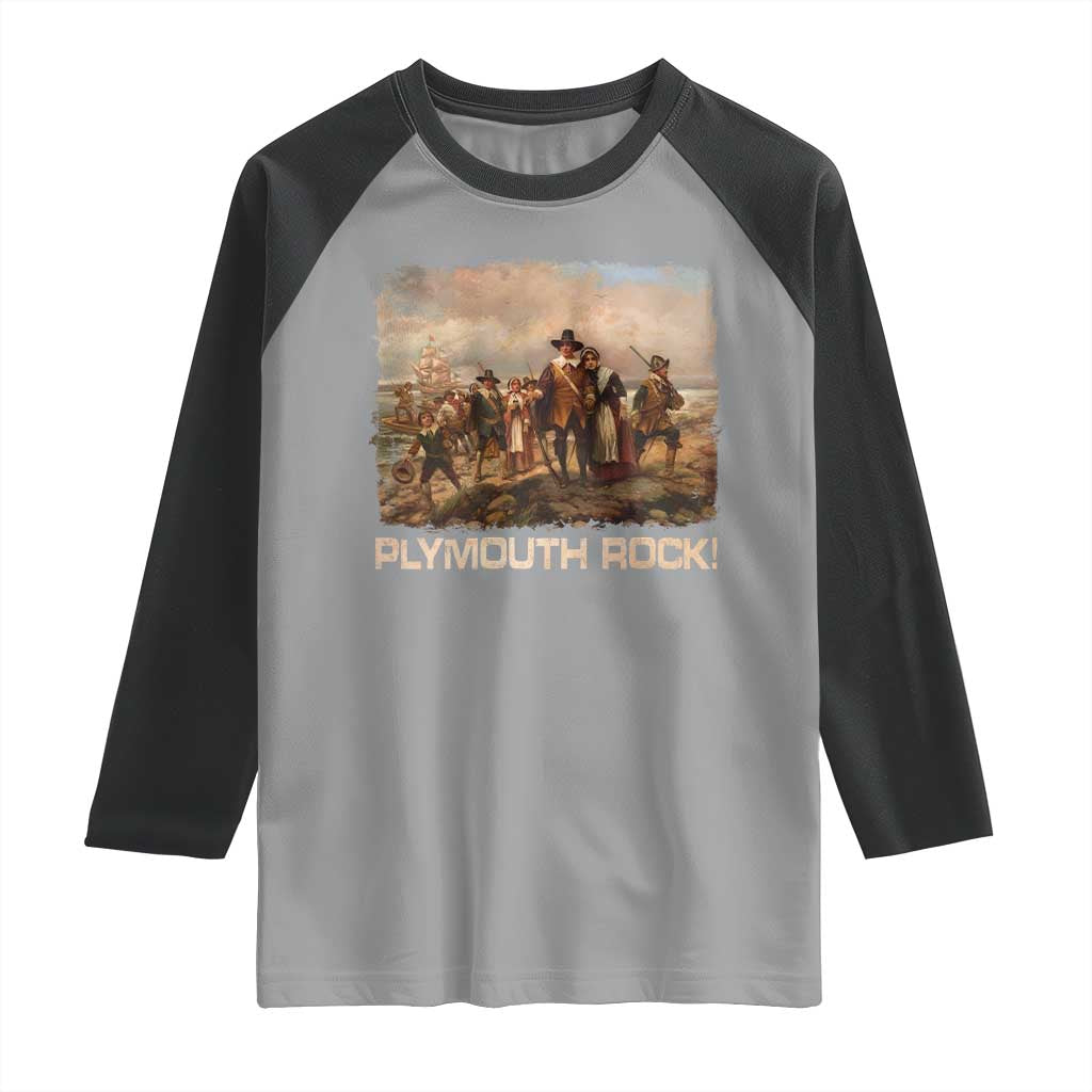 Plymouth Rock Raglan Shirt Mayflower Pilgrims Thanksgiving History TS11 Sport Gray Black Print Your Wear