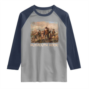 Plymouth Rock Raglan Shirt Mayflower Pilgrims Thanksgiving History TS11 Sport Gray Navy Print Your Wear