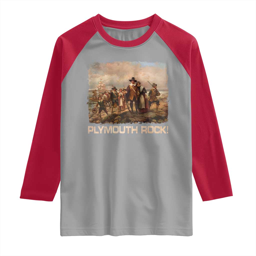 Plymouth Rock Raglan Shirt Mayflower Pilgrims Thanksgiving History TS11 Sport Gray Red Print Your Wear