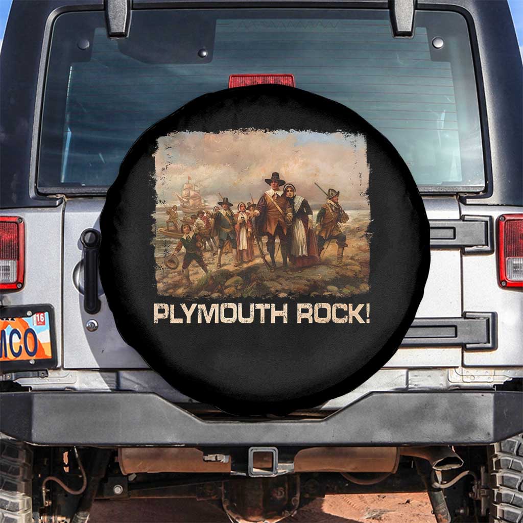 Plymouth Rock Spare Tire Cover Mayflower Pilgrims Thanksgiving History TS11 No hole Black Print Your Wear