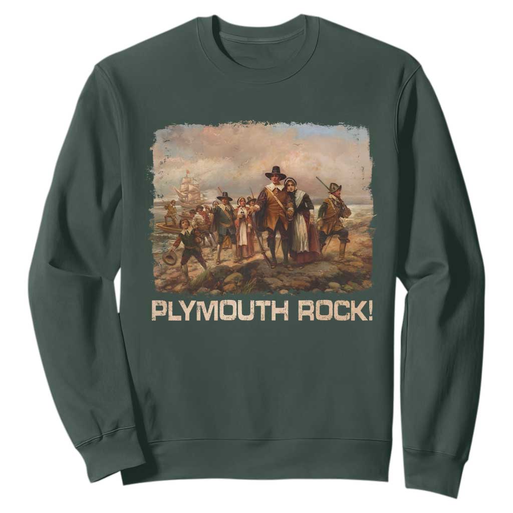 Plymouth Rock Sweatshirt Mayflower Pilgrims Thanksgiving History TS11 Dark Forest Green Print Your Wear