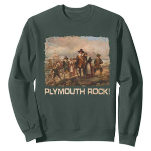 Plymouth Rock Sweatshirt Mayflower Pilgrims Thanksgiving History TS11 Dark Forest Green Print Your Wear