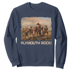 Plymouth Rock Sweatshirt Mayflower Pilgrims Thanksgiving History TS11 Navy Print Your Wear