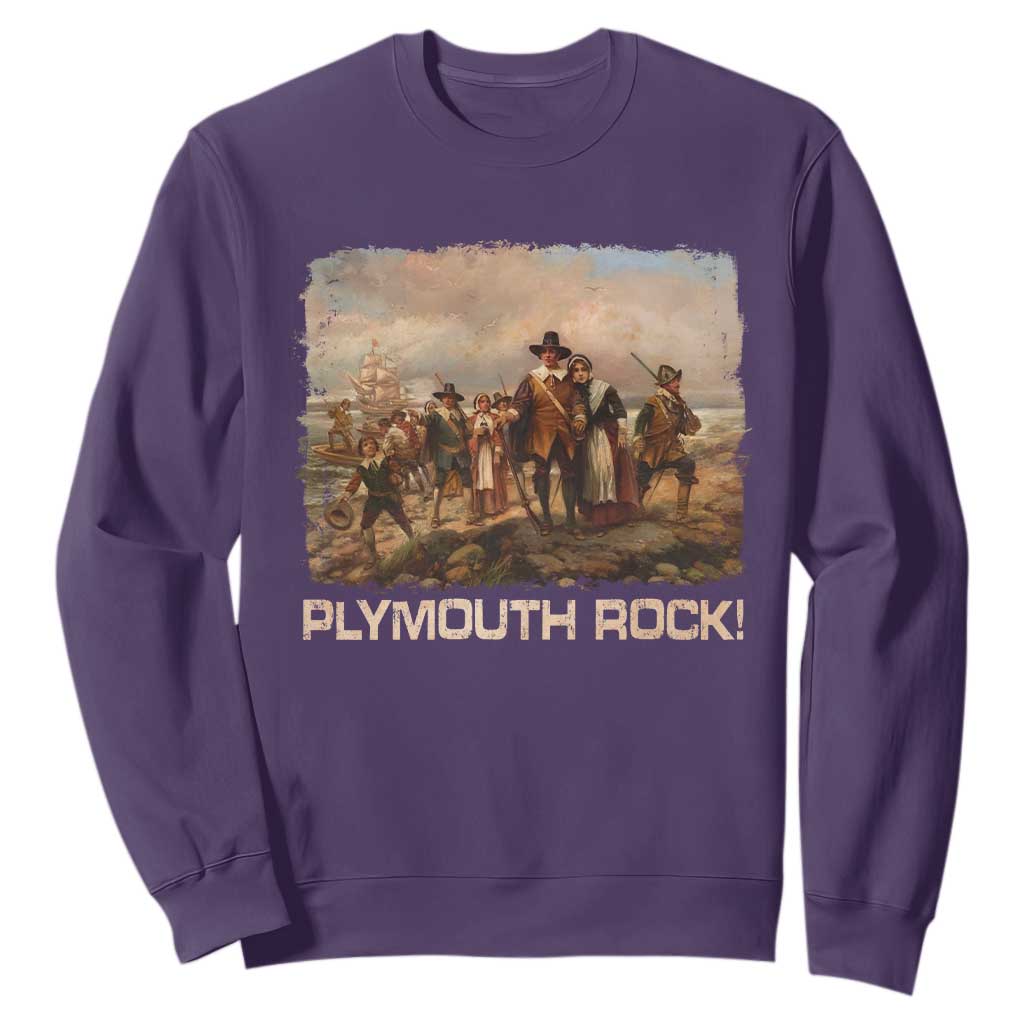 Plymouth Rock Sweatshirt Mayflower Pilgrims Thanksgiving History TS11 Purple Print Your Wear