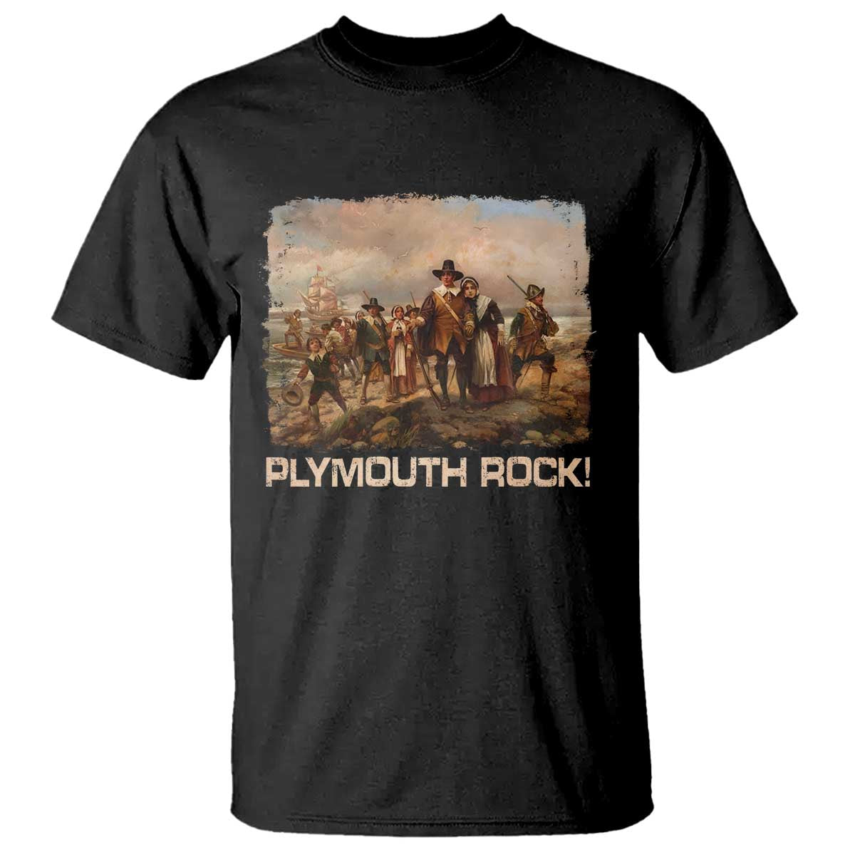 Plymouth Rock T Shirt Mayflower Pilgrims Thanksgiving History TS11 Black Print Your Wear