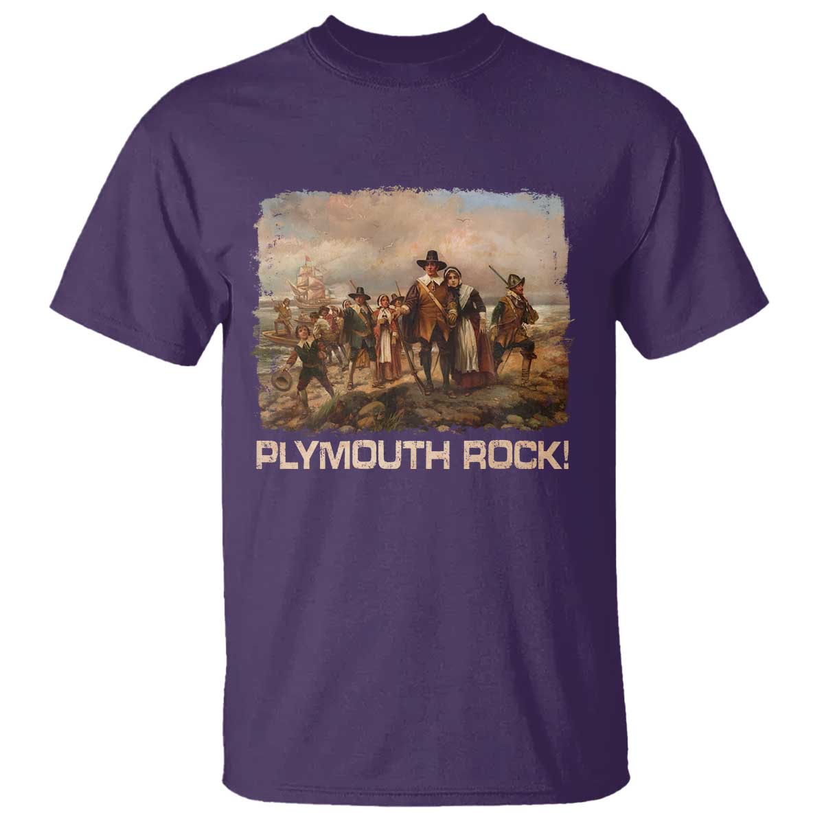 Plymouth Rock T Shirt Mayflower Pilgrims Thanksgiving History TS11 Purple Print Your Wear