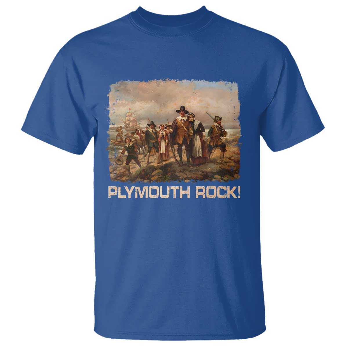 Plymouth Rock T Shirt Mayflower Pilgrims Thanksgiving History TS11 Royal Blue Print Your Wear