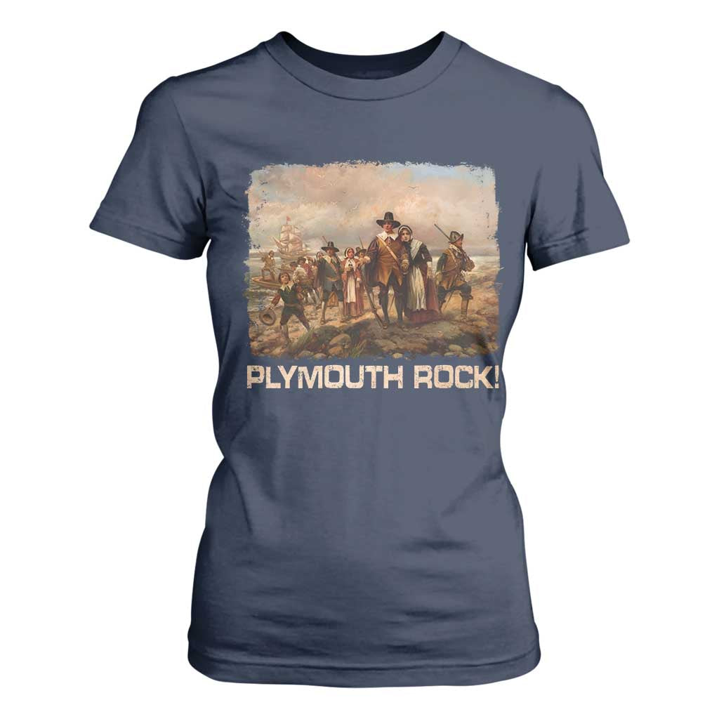 Plymouth Rock T Shirt For Women Mayflower Pilgrims Thanksgiving History TS11 Navy Print Your Wear