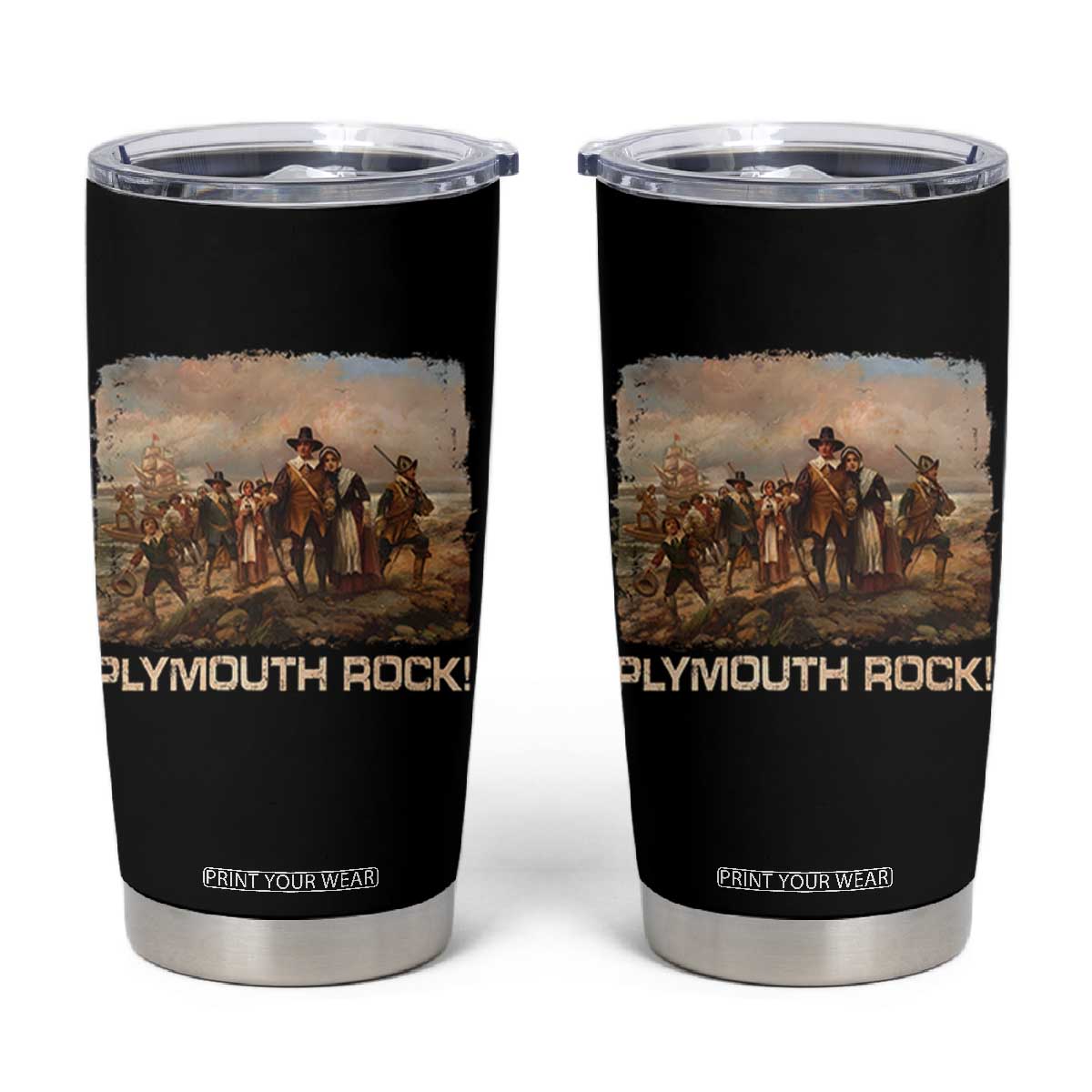 Plymouth Rock Tumbler Cup Mayflower Pilgrims Thanksgiving History TS11 Black Print Your Wear