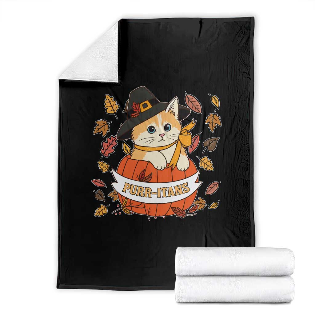 Funny Thanksgiving Cat Lover Throw Blanket Purritans Pilgrim Puritans Hat TS11 Black Print Your Wear