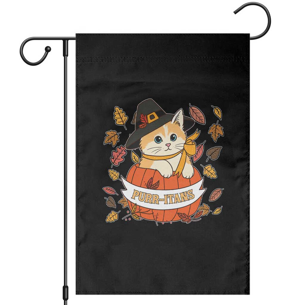 Funny Thanksgiving Cat Lover Garden Flag Purritans Pilgrim Puritans Hat TS11 Black Print Your Wear