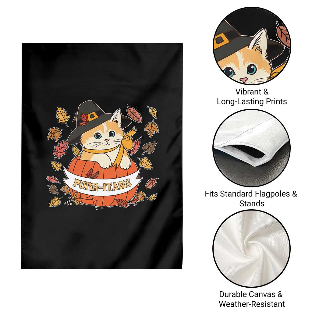 Funny Thanksgiving Cat Lover Garden Flag Purritans Pilgrim Puritans Hat TS11 Print Your Wear