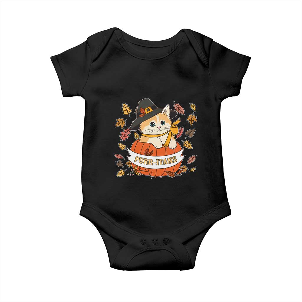 Funny Thanksgiving Cat Lover Baby Onesie Purritans Pilgrim Puritans Hat TS11 Black Print Your Wear