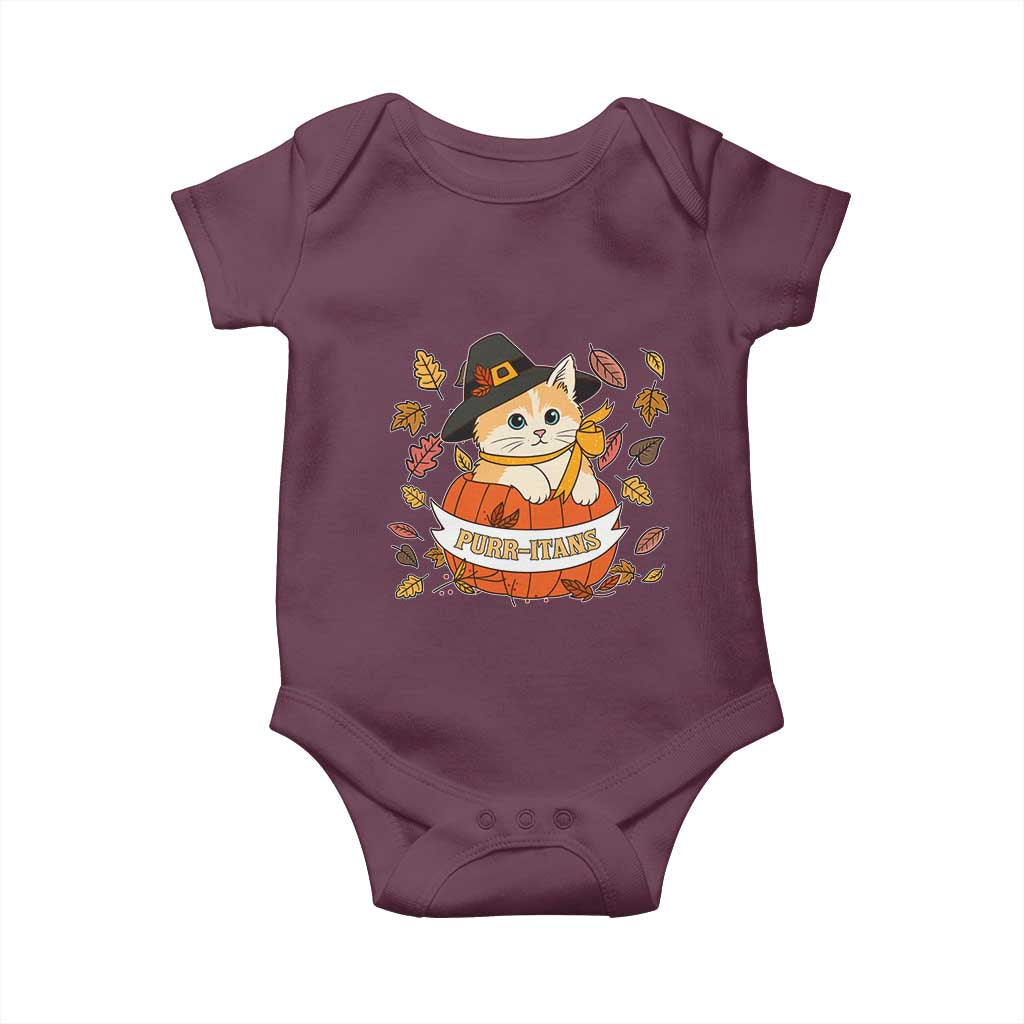 Funny Thanksgiving Cat Lover Baby Onesie Purritans Pilgrim Puritans Hat TS11 Maroon Print Your Wear