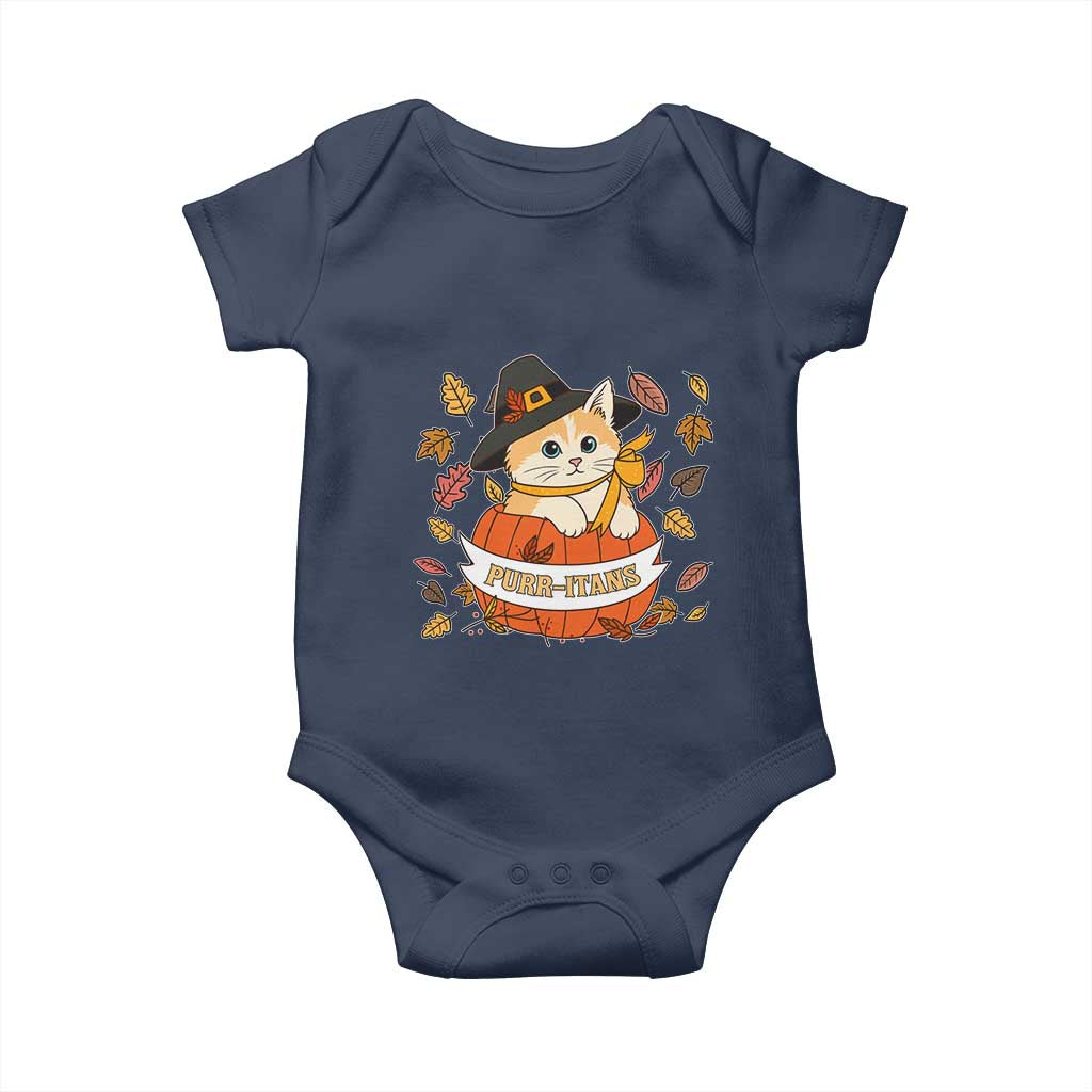 Funny Thanksgiving Cat Lover Baby Onesie Purritans Pilgrim Puritans Hat TS11 Navy Print Your Wear